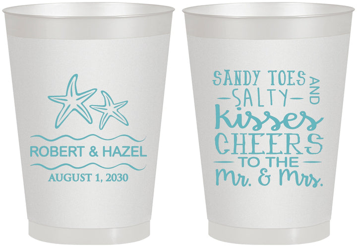 Personalized Wedding 8 oz Frosted Cups - Sandy Feet Salty Kisses | 356