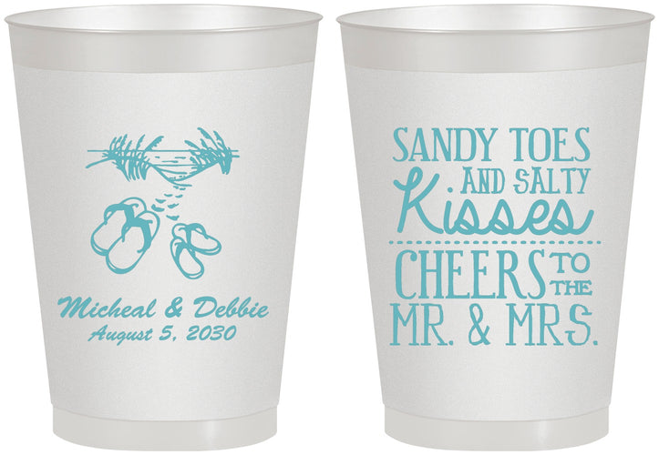 Personalized Wedding 8 oz Frosted Cups - Sandy Feet Salty Kisses | 357