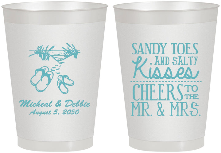Personalized Wedding 8 oz Frosted Cups - Sandy Feet Salty Kisses | 357