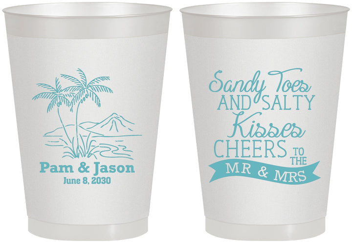 Personalized Wedding 8 oz Frosted Cups - Beach | 358