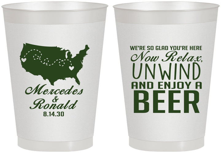 Personalized Wedding 8 oz Frosted Cups - Relax Unwind Enjoy Beer | 360