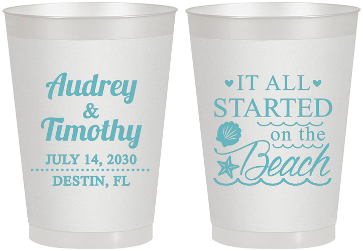 Personalized Wedding 8 oz Frosted Cups - Started On The Beach | 361