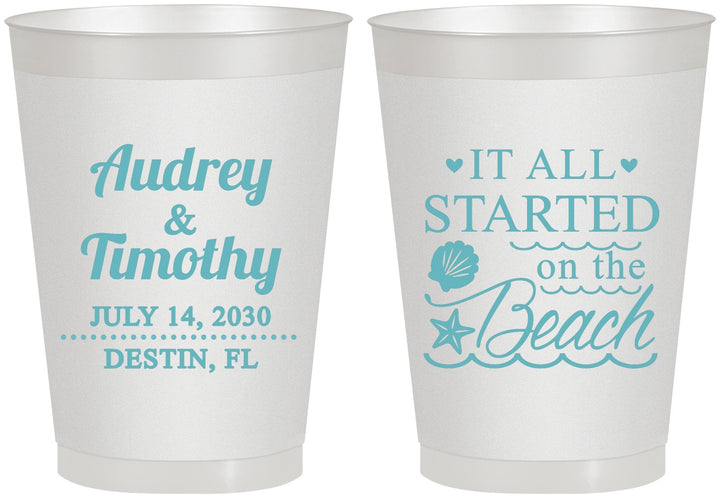 Personalized Wedding 8 oz Frosted Cups - Started On The Beach | 361