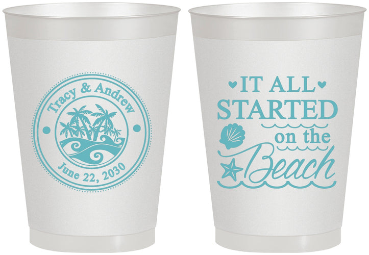 Personalized Wedding 8 oz Frosted Cups - Started On The Beach | 362