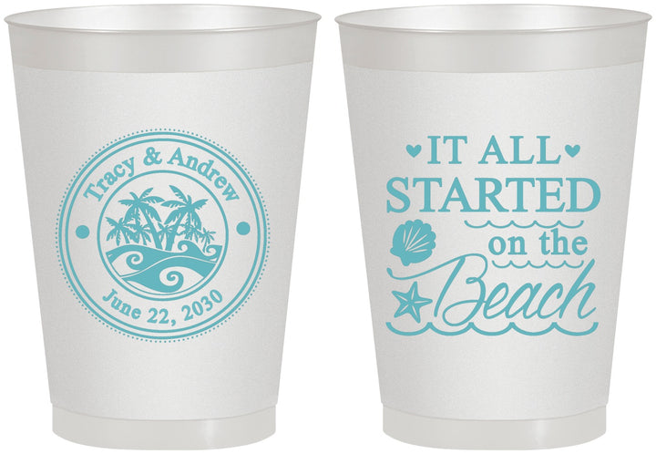 Personalized Wedding 8 oz Frosted Cups - Started On The Beach | 362