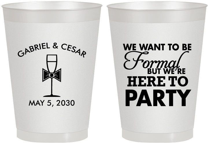 Personalized Wedding 8 oz Frosted Cups - Formal Here To Party | 366