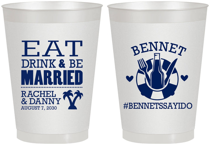 Personalized Wedding 8 oz Frosted Cups - Eat Drink Be Married | 367