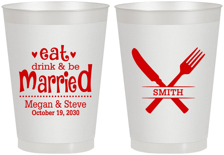 Personalized Wedding 8 oz Frosted Cups - Eat Drink Be Married | 368
