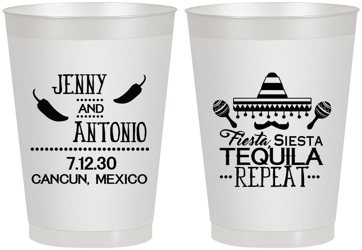 Personalized Wedding 8 oz Frosted Cups - Fiesta Siesta Tequila Repeat | 369
