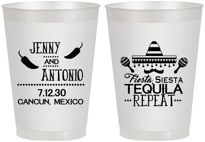 Personalized Wedding 8 oz Frosted Cups - Fiesta Siesta Tequila Repeat | 369