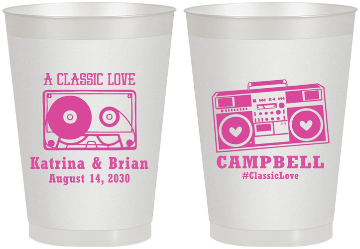 Personalized Wedding 8 oz Frosted Cups - Class Love Cassette Tape | 389