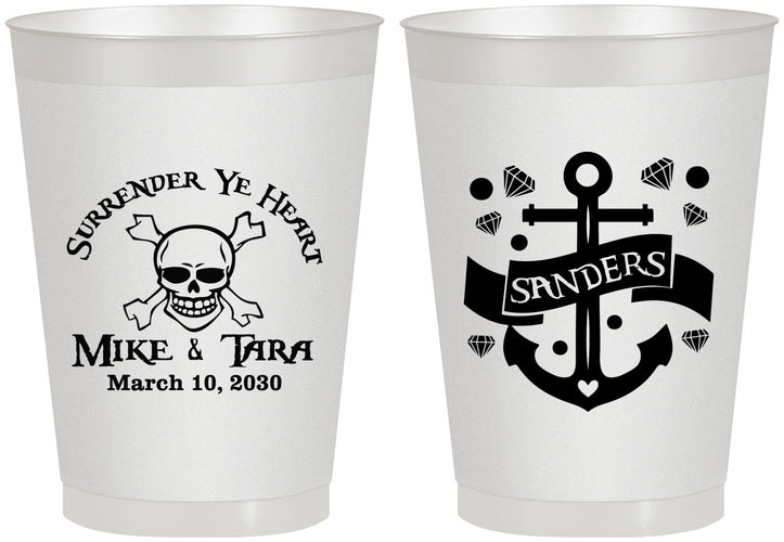 Personalized Wedding 8 oz Frosted Cups - Anchor Nautical | 391