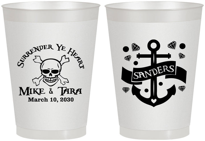 Personalized Wedding 8 oz Frosted Cups - Anchor Nautical | 391