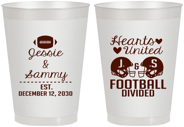 Personalized Wedding 8 oz Frosted Cups - Hearts United Football | 395