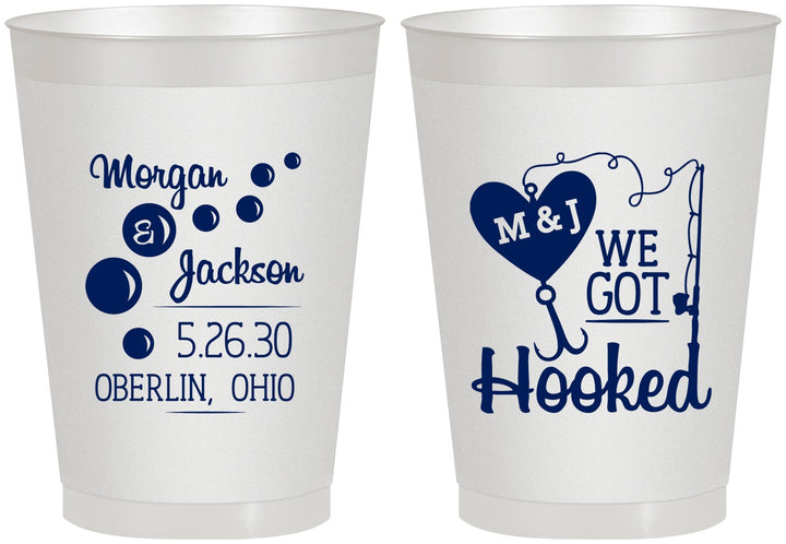 Personalized Wedding 8 oz Frosted Cups - We Got Hooked Fish | 396