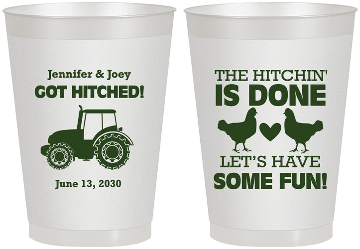 Personalized Wedding 8 oz Frosted Cups - Got Hitched Tractor | 397