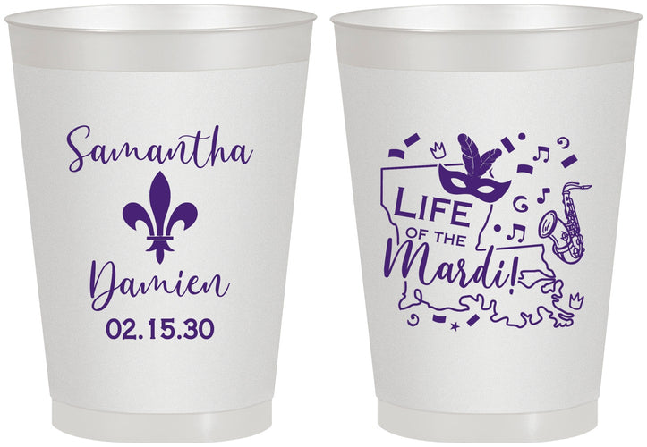 Personalized Wedding 8 oz Frosted Cups - Mardi Gras | 398