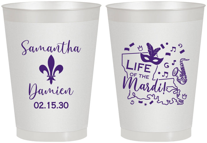 Personalized Wedding 8 oz Frosted Cups - Mardi Gras | 398