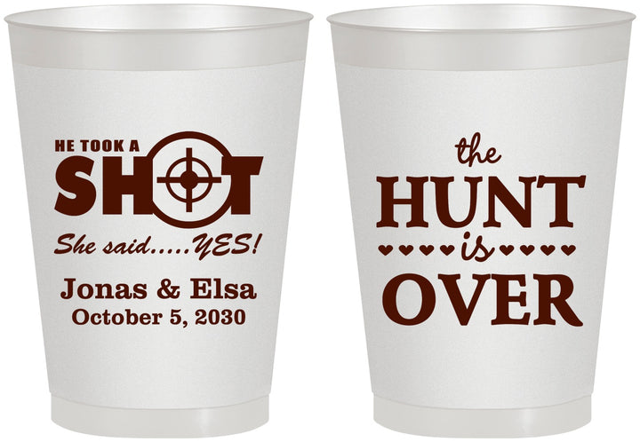 Personalized Wedding 8 oz Frosted Cups - The Hunt Is Over | 400