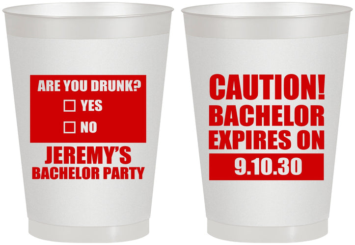 Personalized Bachelor Party 8 oz Frosted Cups - Caution Expires On | 40012