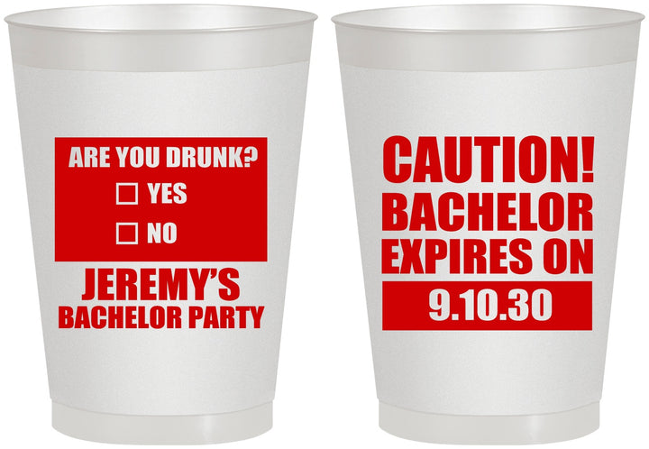 Personalized Bachelor Party 8 oz Frosted Cups - Caution Expires On | 40012