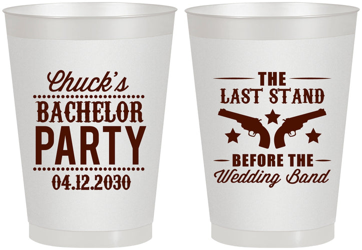 Personalized Bachelor Party 8 oz Frosted Cups - Last Stand Wedding Bands | 40015
