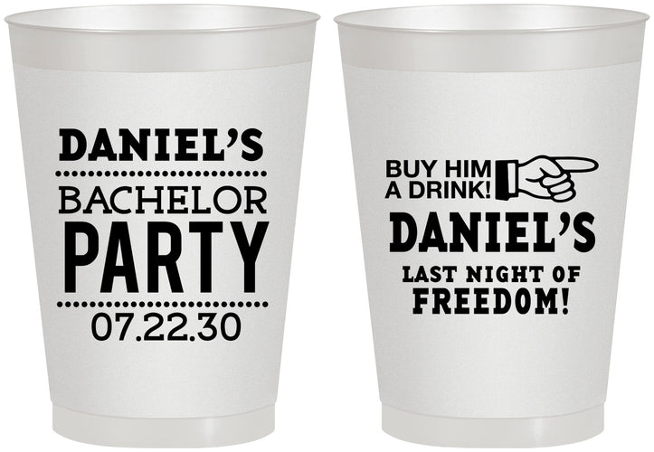Personalized Bachelor Party 8 oz Frosted Cups - Last Night Of Freedom | 40029