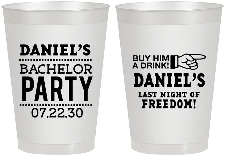 Personalized Bachelor Party 8 oz Frosted Cups - Last Night Of Freedom | 40029