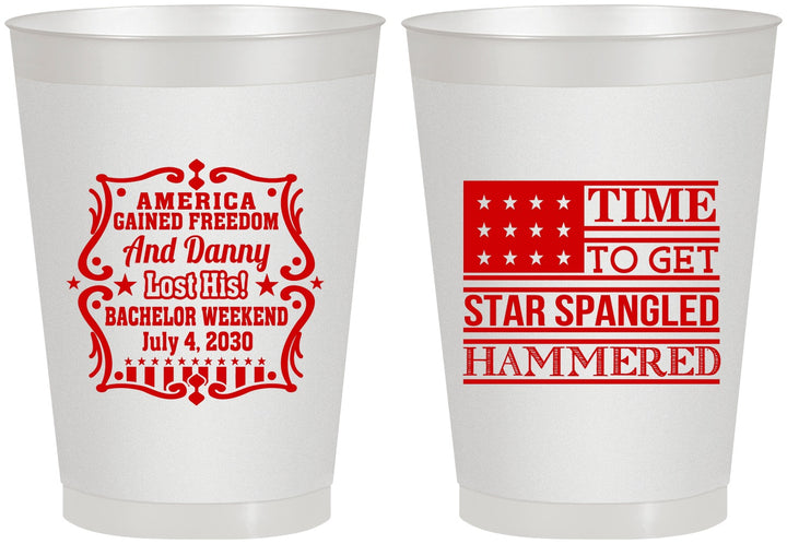 Personalized Bachelor Party 8 oz Frosted Cups - Star Spangled Hammered | 40032