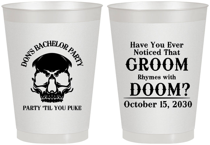 Personalized Bachelor Party 8 oz Frosted Cups - Groom Doom Skull | 40041