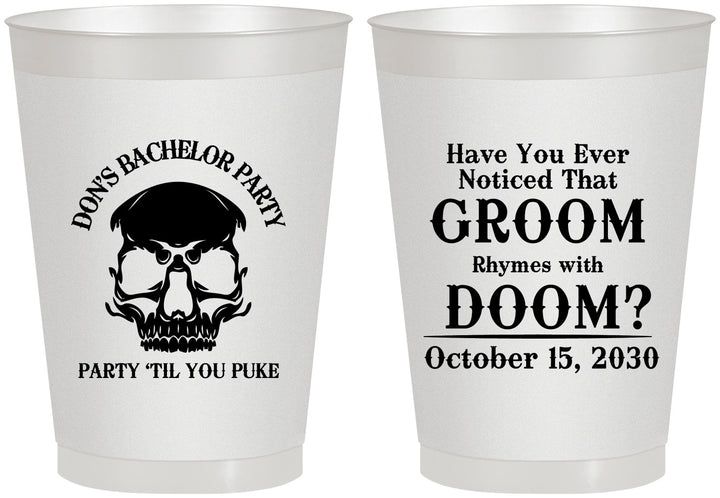 Personalized Bachelor Party 8 oz Frosted Cups - Groom Doom Skull | 40041