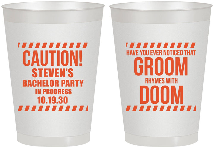 Personalized Bachelor Party 8 oz Frosted Cups - Groom Rhymes Doom | 40042