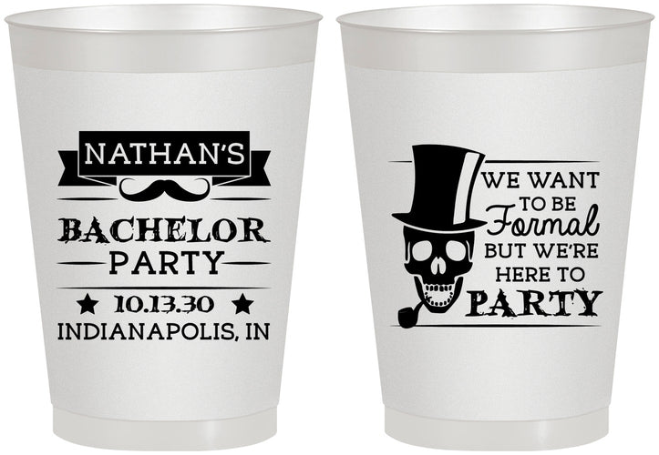 Personalized Bachelor Party 8 oz Frosted Cups - Formal Skeleton | 40048