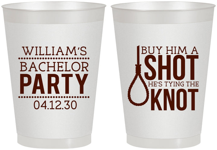 Personalized Bachelor Party 8 oz Frosted Cups - Buy Him A Shot | 40051