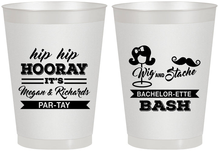 Personalized Bachelor Party 8 oz Frosted Cups - Wig Or Stache | 40058