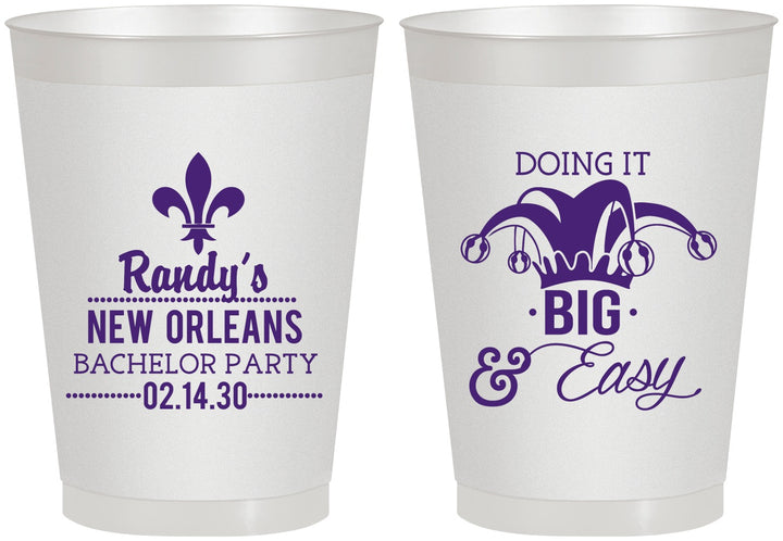 Personalized Bachelor Party 8 oz Frosted Cups - Mardi Gras | 40089