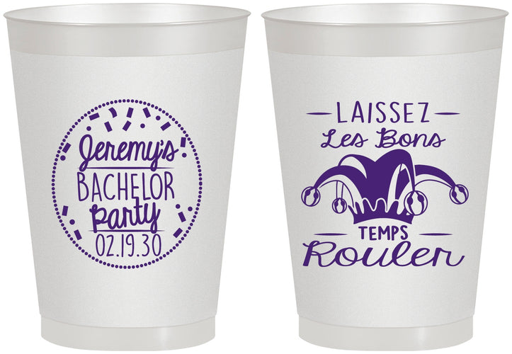Personalized Bachelor Party 8 oz Frosted Cups - Mardi Gras | 40090