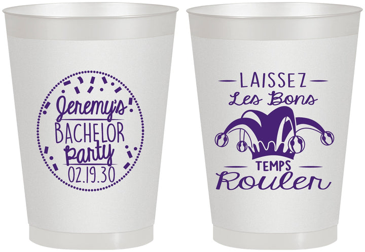 Personalized Bachelor Party 8 oz Frosted Cups - Mardi Gras | 40090