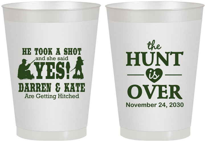 Personalized Wedding 8 oz Frosted Cups - The Hunt Is Over | 403