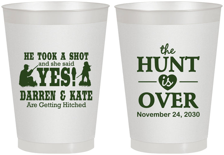 Personalized Wedding 8 oz Frosted Cups - The Hunt Is Over | 403