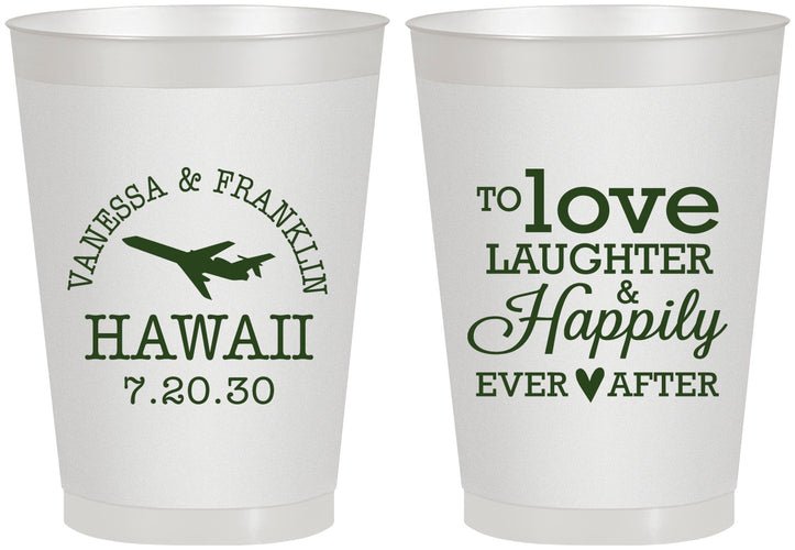 Personalized Wedding 8 oz Frosted Cups - Love Laughter Happily | 404