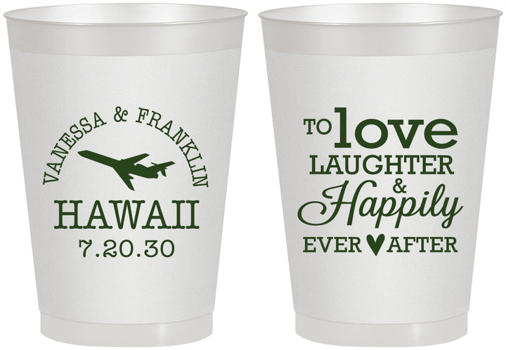 Personalized Wedding 8 oz Frosted Cups - Love Laughter Happily | 404