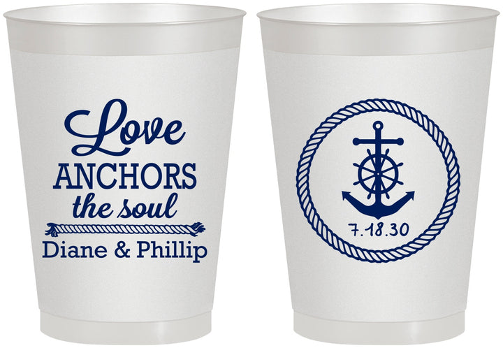 Personalized Wedding 8 oz Frosted Cups - Love Anchors The Soul | 405