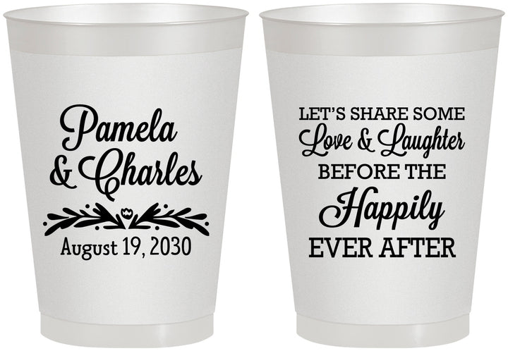 Personalized Wedding 8 oz Frosted Cups - Love Laughter Happily | 409