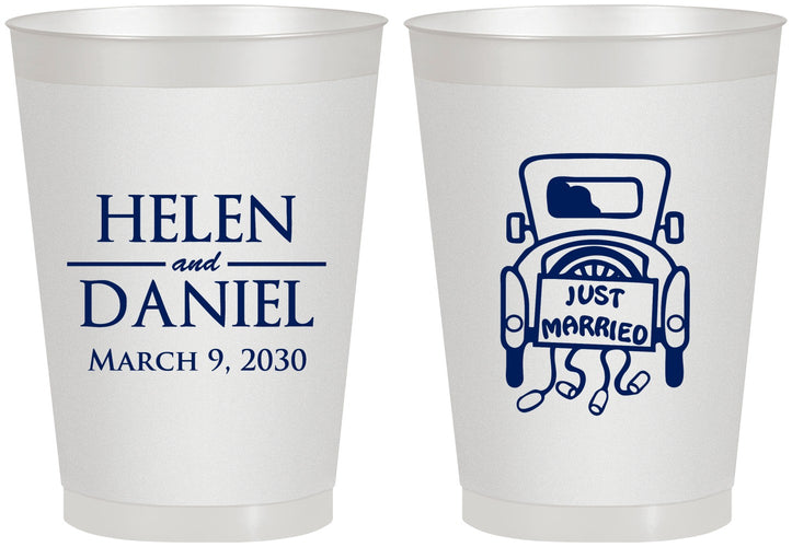 Personalized Wedding 8 oz Frosted Cups - Just Married Old Car | 413