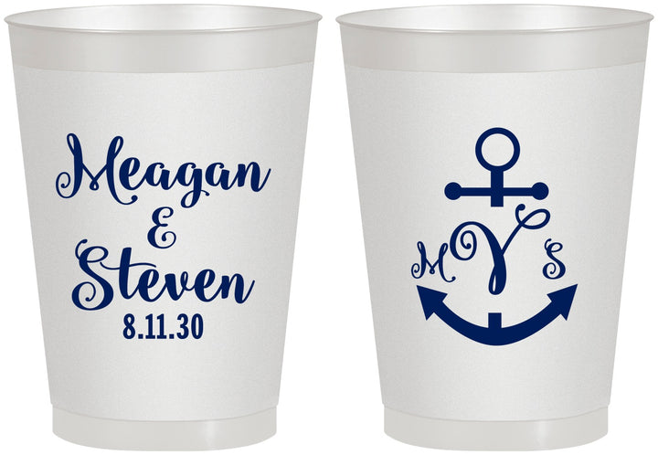 Personalized Wedding 8 oz Frosted Cups - Monogram Nautical | 414