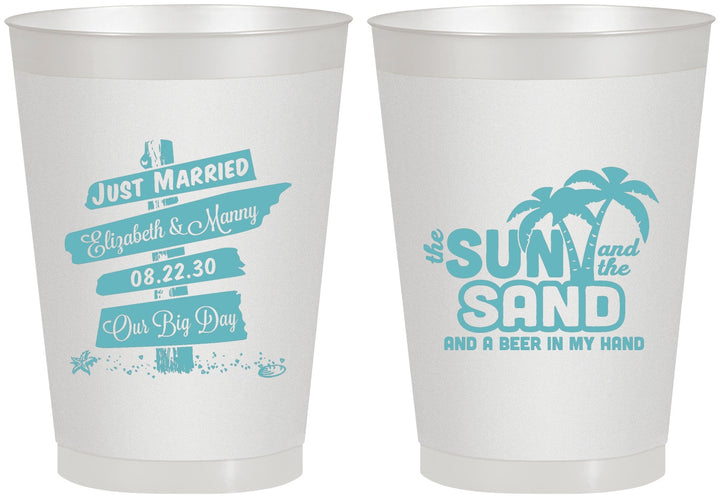 Personalized Wedding 8 oz Frosted Cups - Sun Sand Drink In My Hand | 416