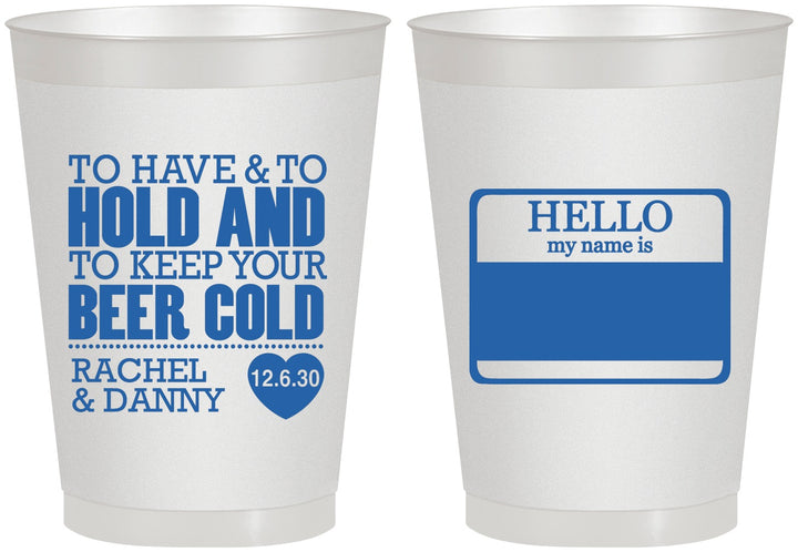 Personalized Wedding 8 oz Frosted Cups - Hello My Name Is | 418