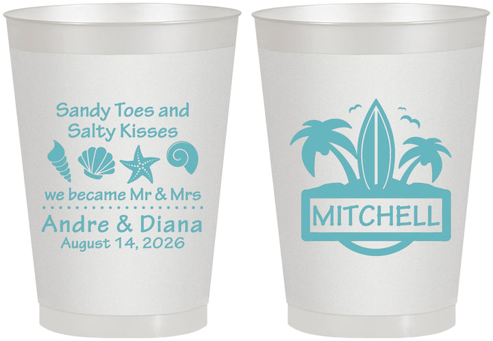 Personalized Wedding 8 oz Frosted Cups - Sandy Toes Salty Kisses | 419
