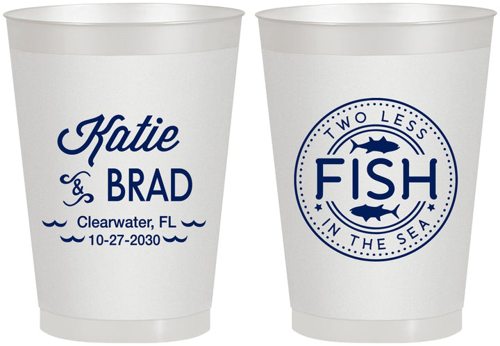 Personalized Wedding 8 oz Frosted Cups - Two Less Fish In The Sea | 421